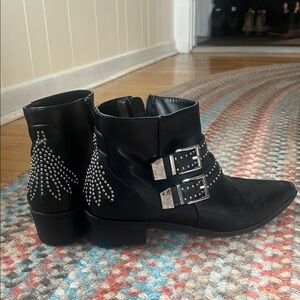 Express Black Studded Leather Ankle Boots with Buckle Straps